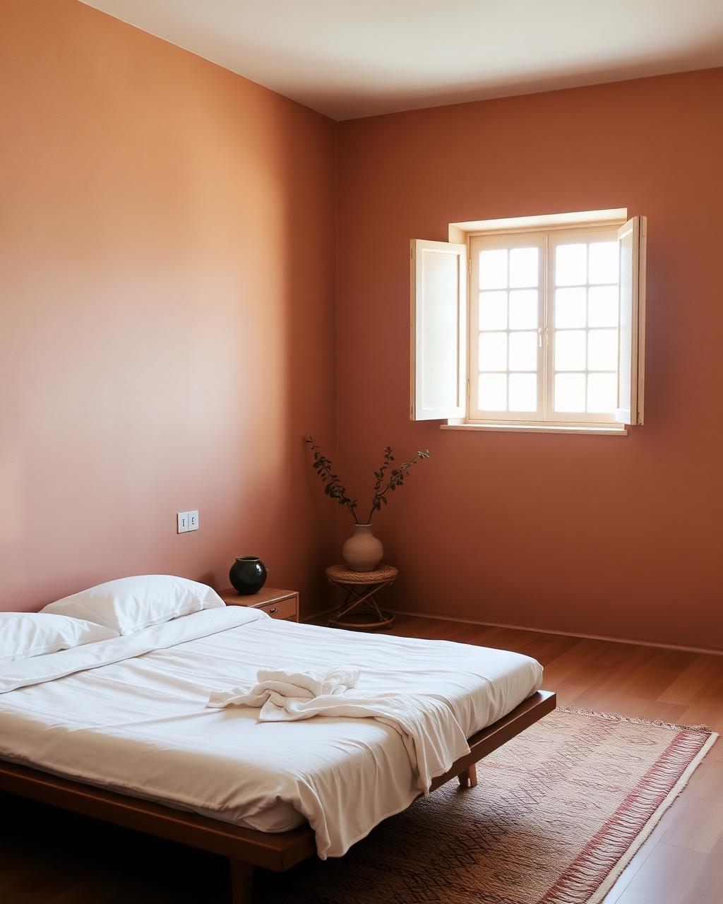 Bedroom with limewashed clay walls
